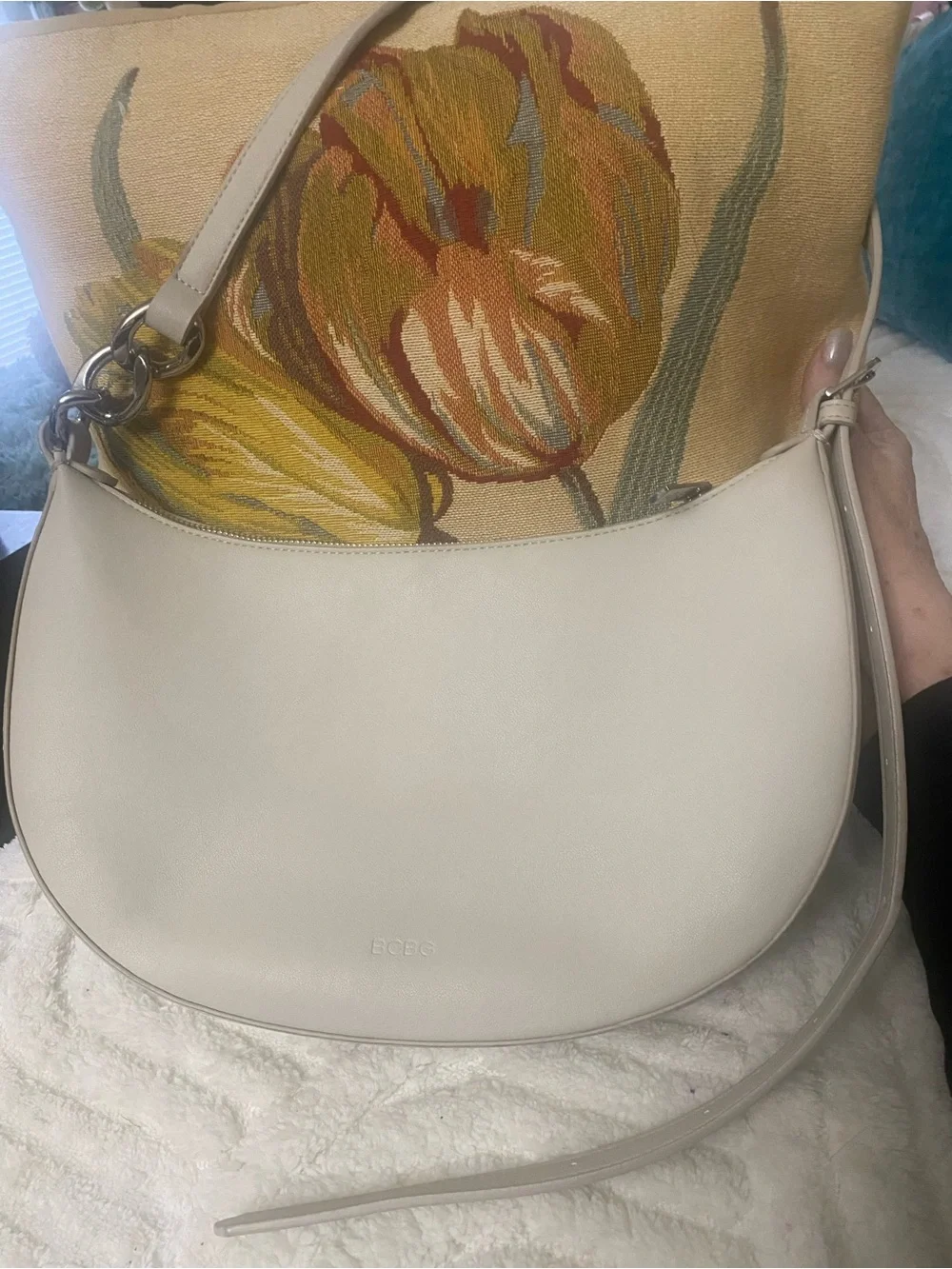 BCBG Max Azria Cream Crescent Hobo Shoulder Bag
